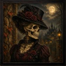 24x24 Framed Female Skeleton Dressed to the Nines Artwork