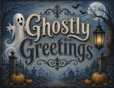 Ghostly Greetings - Blue Fun Block