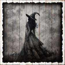 15x15 Slat Wood Blk & Wht Witch