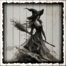 15x15 Slat Wood Blk & Wht Witch