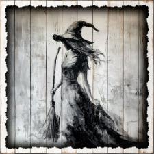 15x15 Slat Wood Blk & Wht Witch