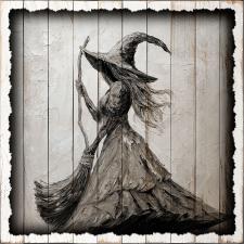 15x15 Slat Wood Blk & Wht Witch
