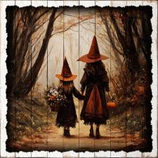15x15 Slat Wood Young Witches Walking