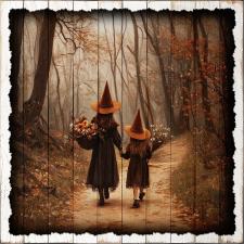 15x15 Slat Wood Young Witches Walking