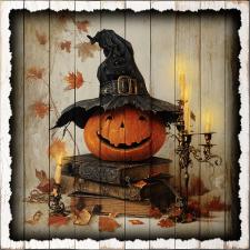 15x15 Slat Wood Pumpkin Witch