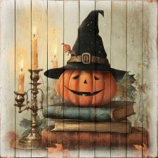 15x15 Slat Wood Pumpkin Witch