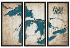 3 panel Vintage map Framed Wall Sign