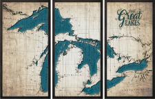 3 panel Vintage map Framed Wall Sign