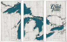 3 panel White tone map Framed Wall Sign